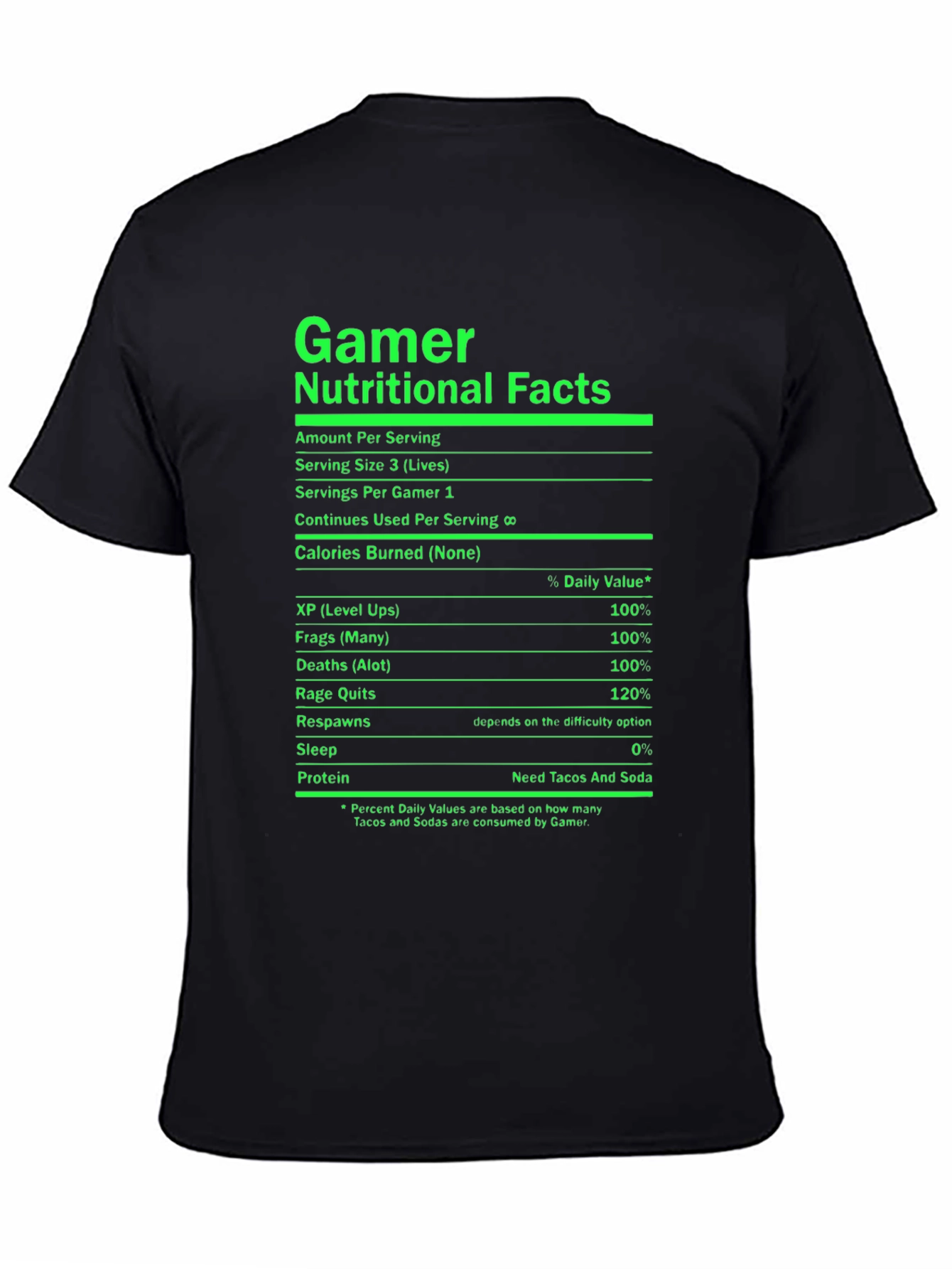 Gamer Nutritional Facts Black T-Shirt