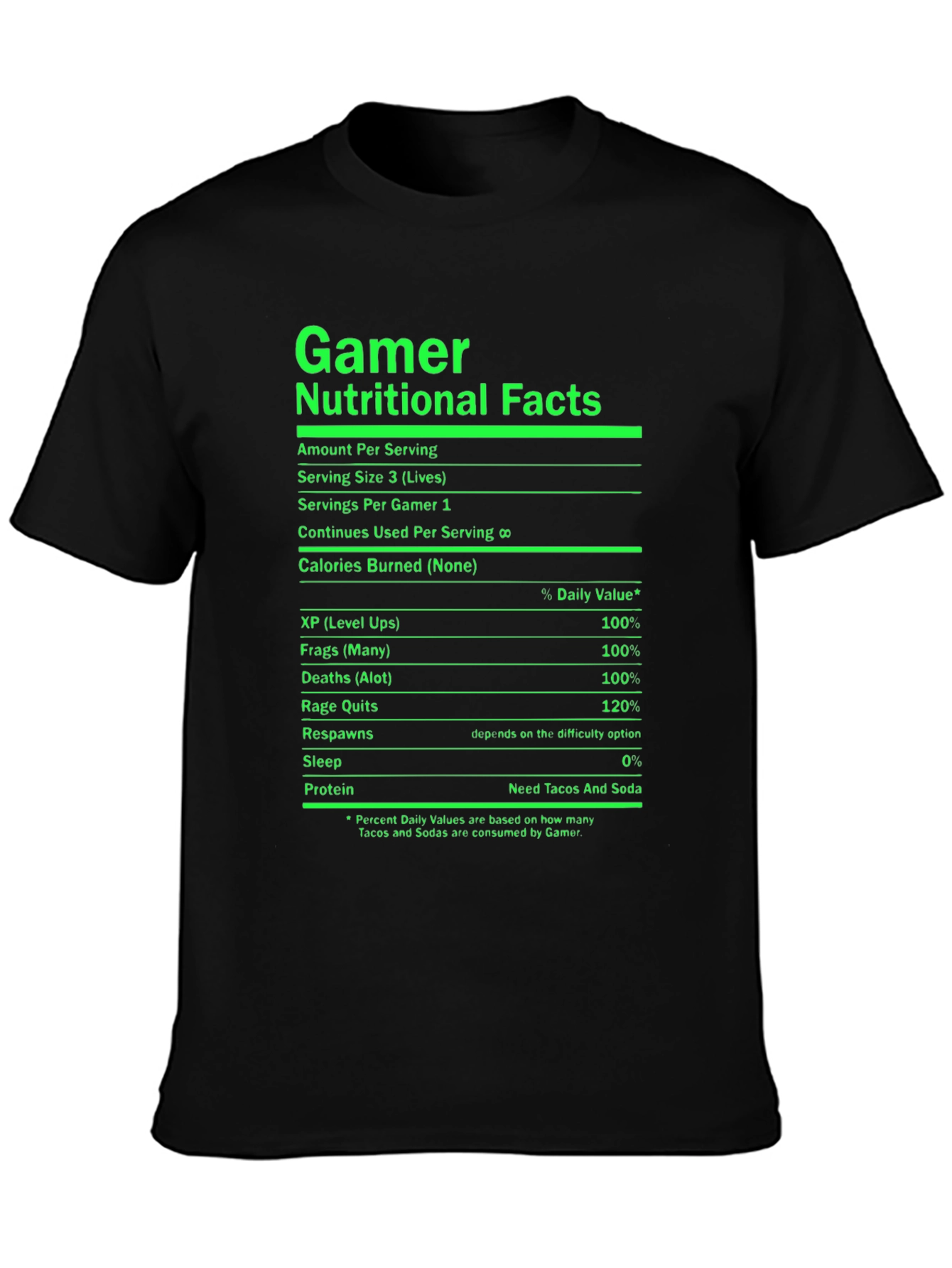 Gamer Nutritional Facts Black T-Shirt