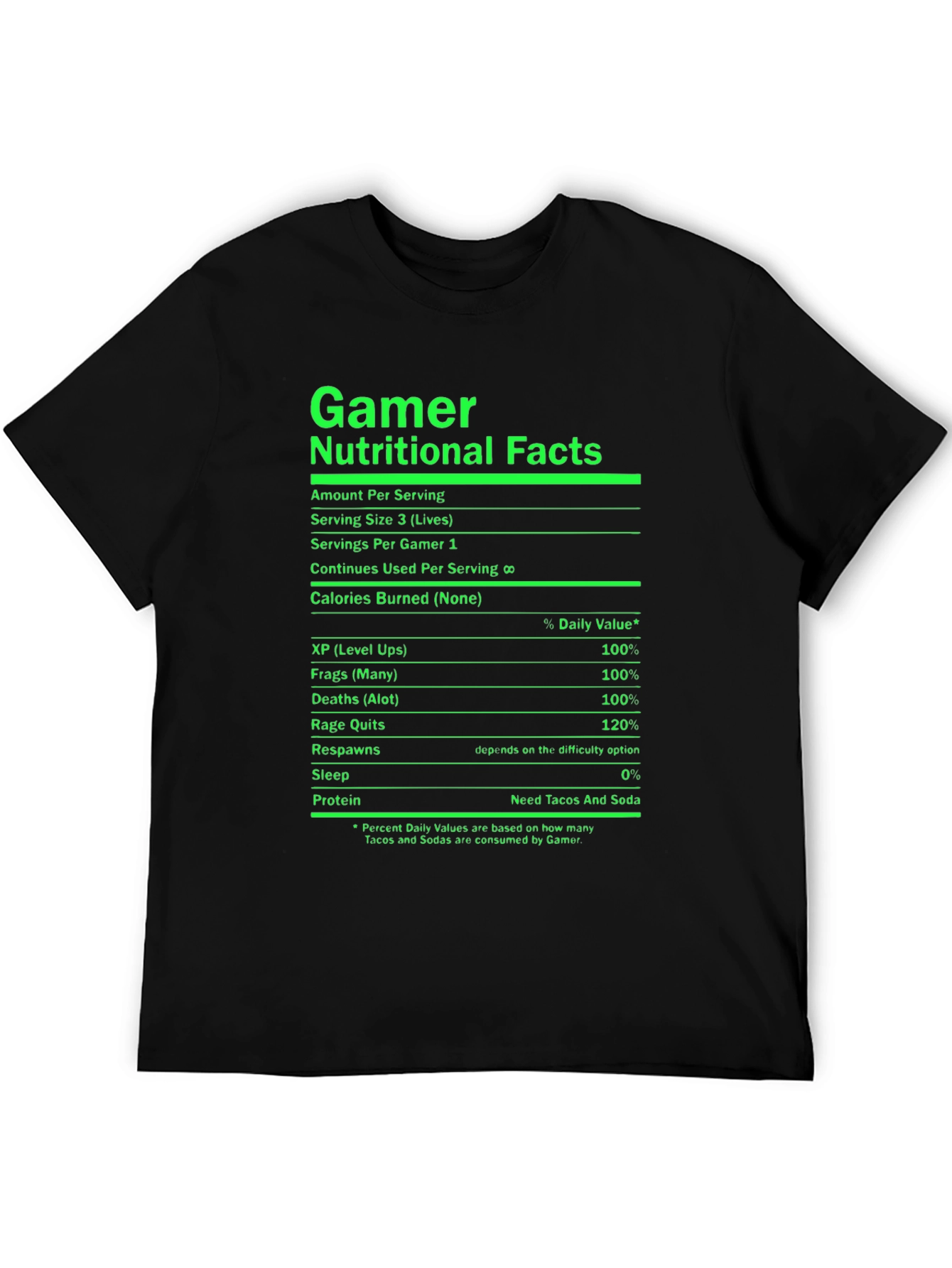 Gamer Nutritional Facts Black T-Shirt