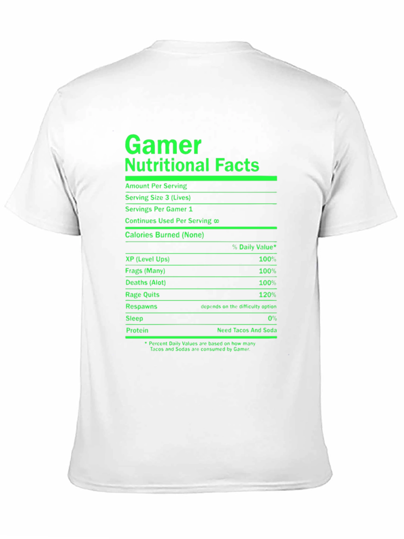 Gamer Nutritional Facts Black T-Shirt