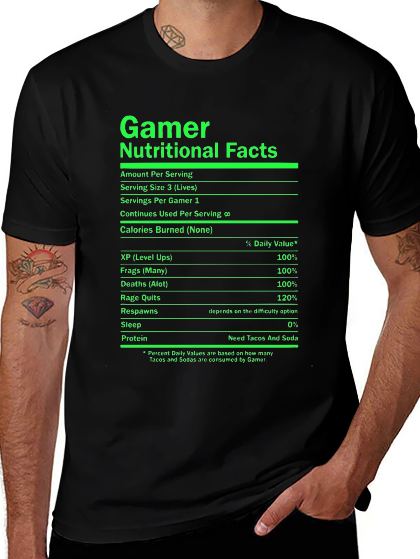 Gamer Nutritional Facts Black T-Shirt