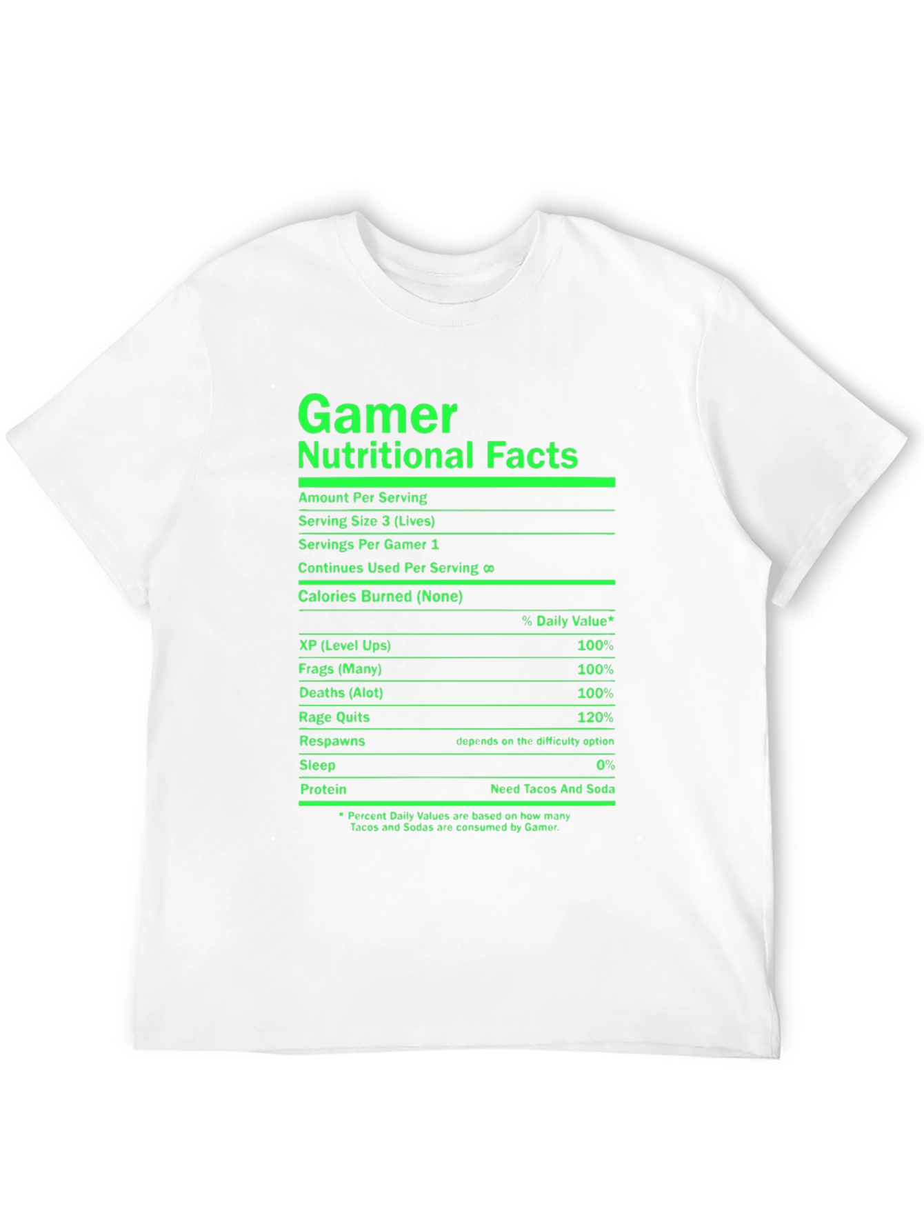 Gamer Nutritional Facts Black T-Shirt