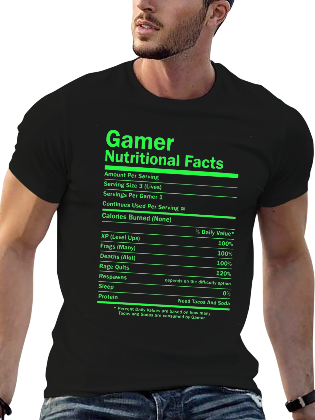 Gamer Nutritional Facts Black T-Shirt