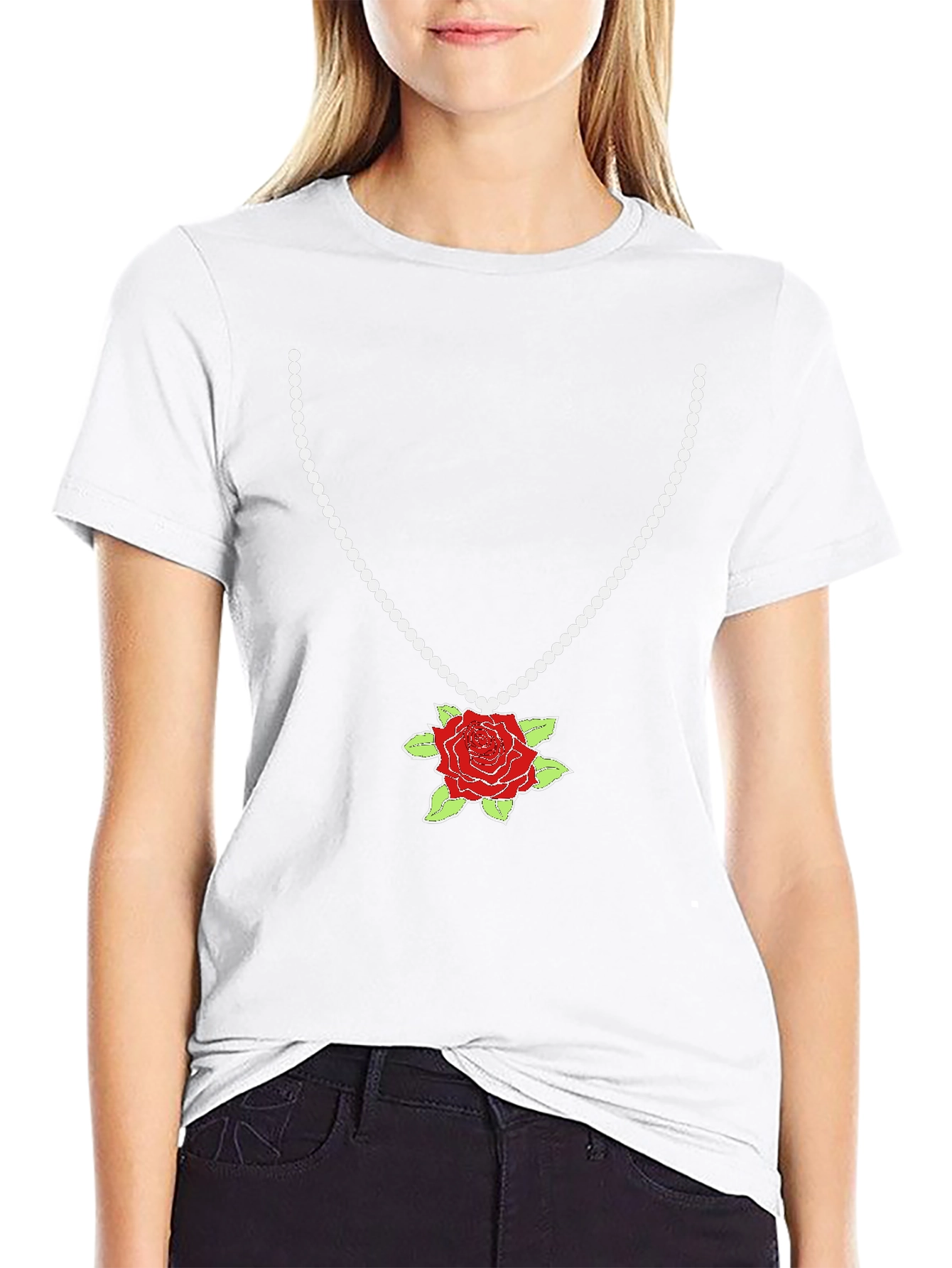 Rose Necklace Graphic Tee - Stylish Fashion