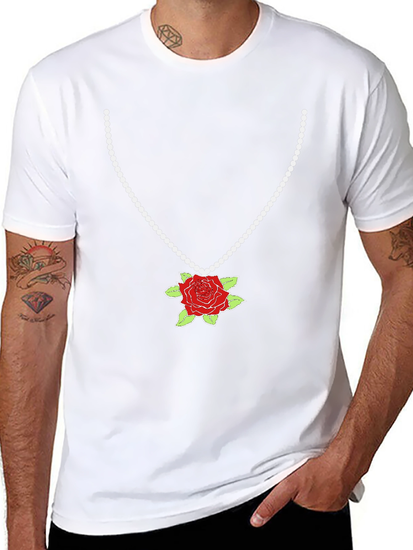 Rose Necklace Graphic Tee - Stylish Fashion