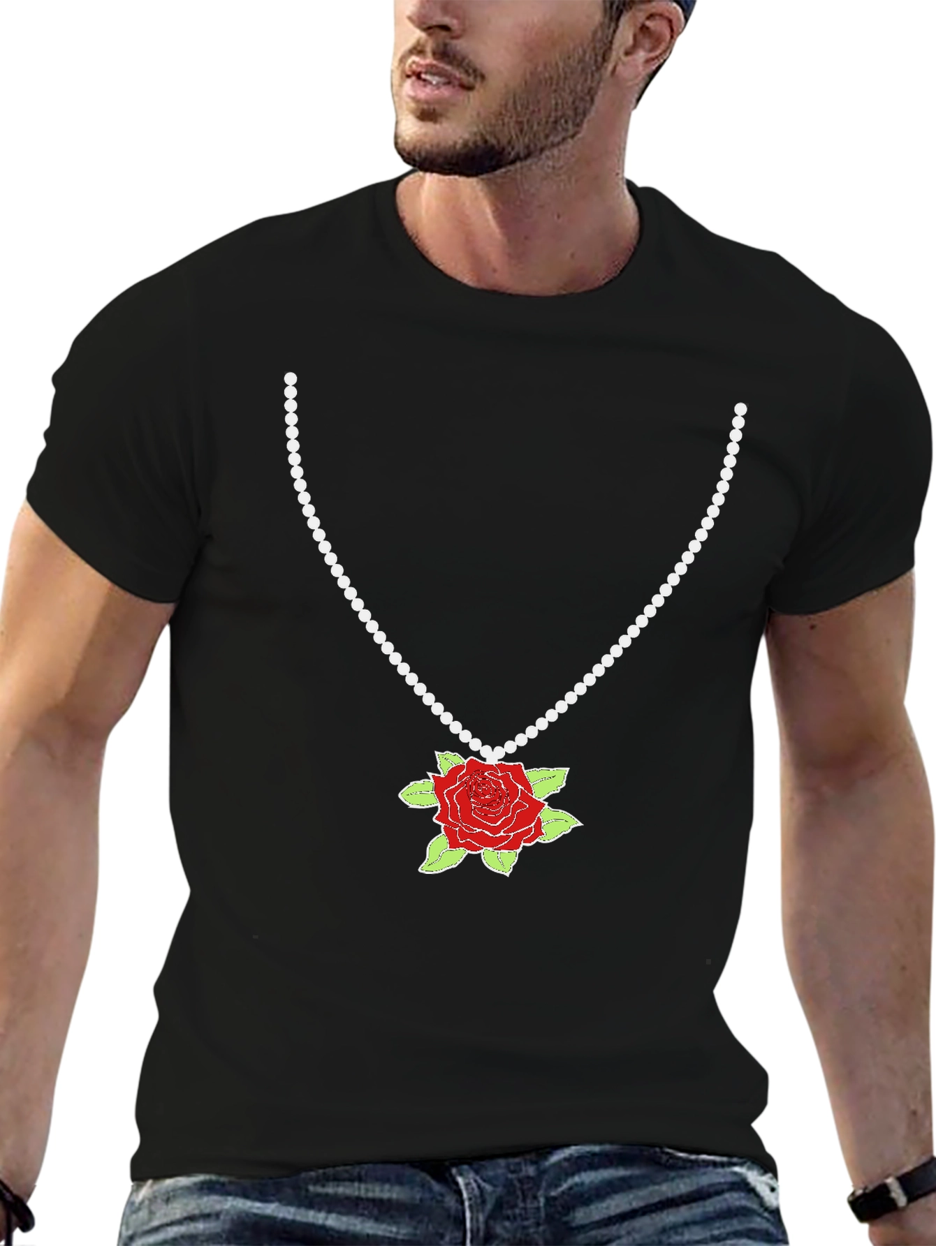 Rose Necklace Graphic Tee - Stylish Fashion