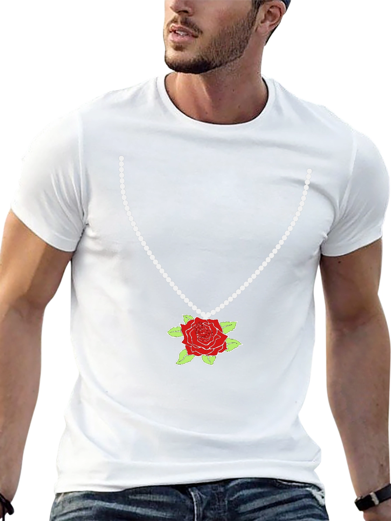 Rose Necklace Graphic Tee - Stylish Fashion