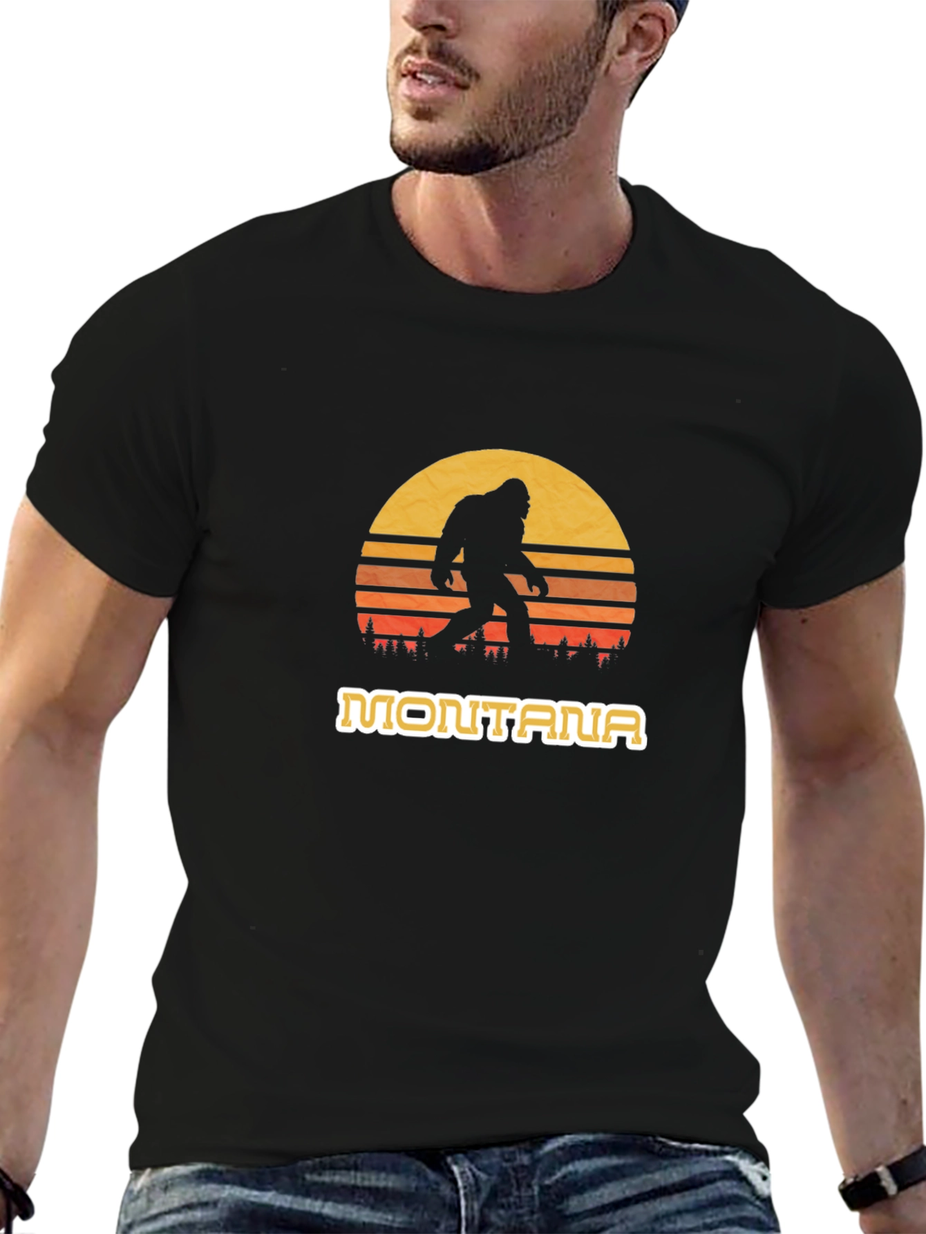 Montana Bigfoot Sunset Graphic Tee - Black