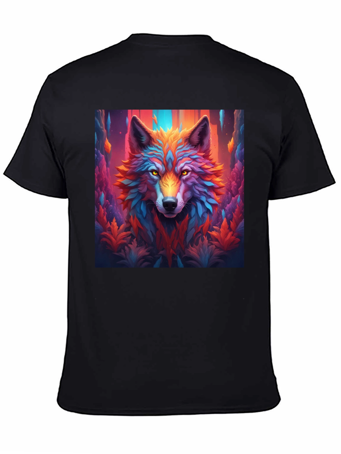 Vibrant Wolf Graphic Black T-Shirt - Eye-Catching Design