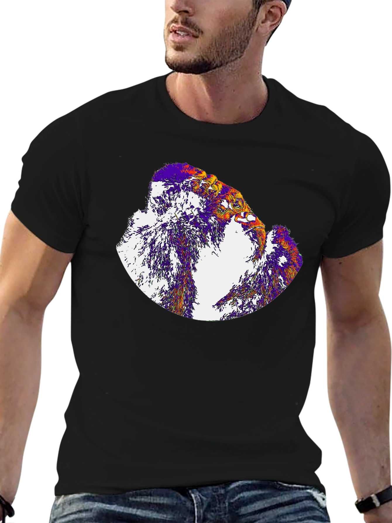 Abstract Eagle Graphic Tee - Black Cotton Blend Shirt