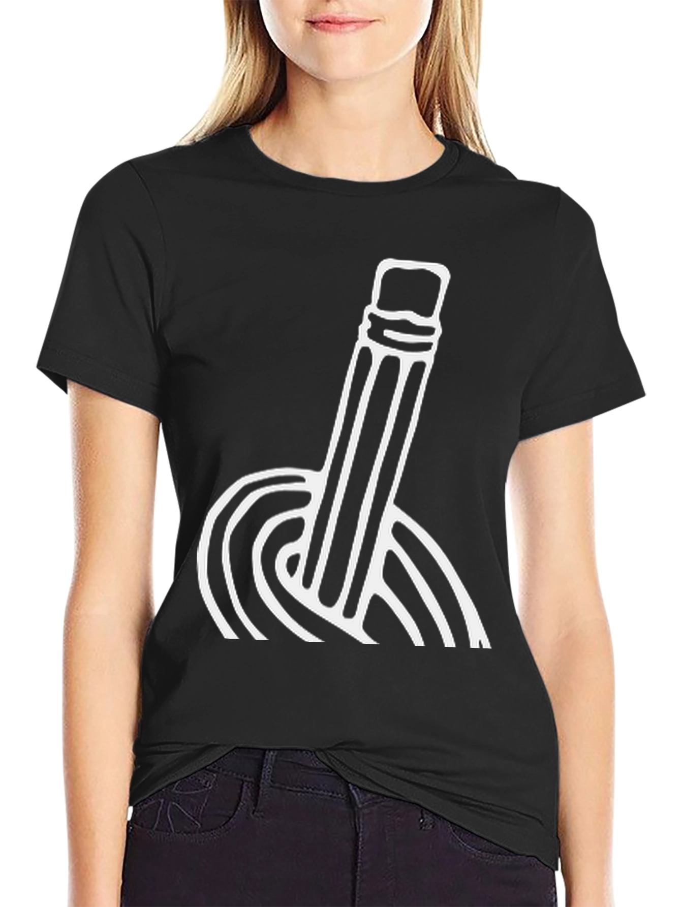 Modern Pencil Graphic T-Shirt - Black