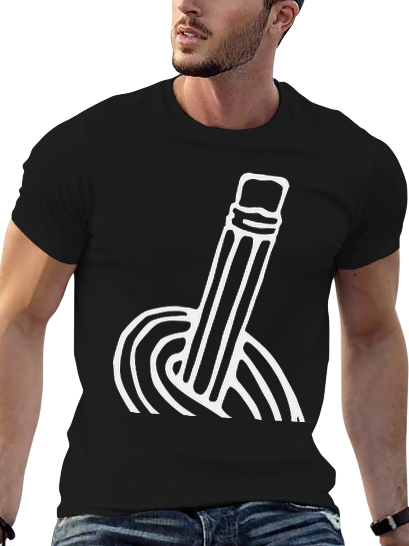 Modern Pencil Graphic T-Shirt - Black