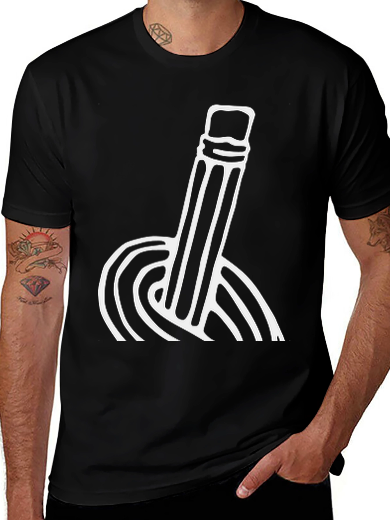 Modern Pencil Graphic T-Shirt - Black