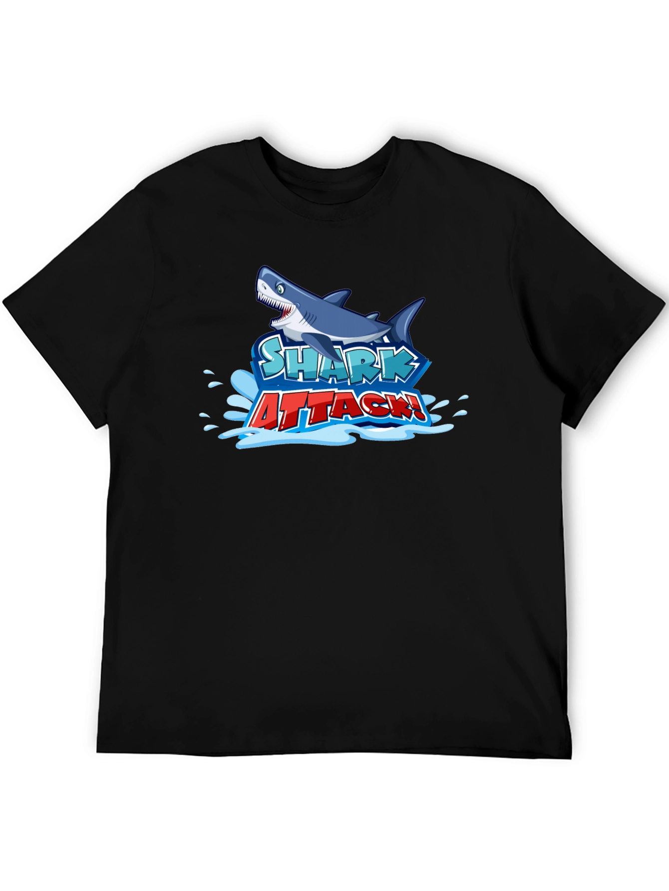 Shark Attack Graphic Tee - Black Cotton T-Shirt