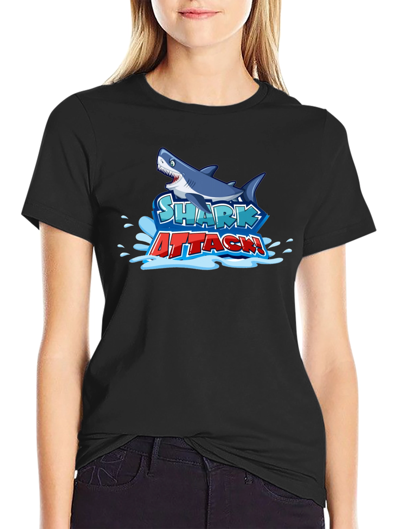 Shark Attack Graphic Tee - Black Cotton T-Shirt