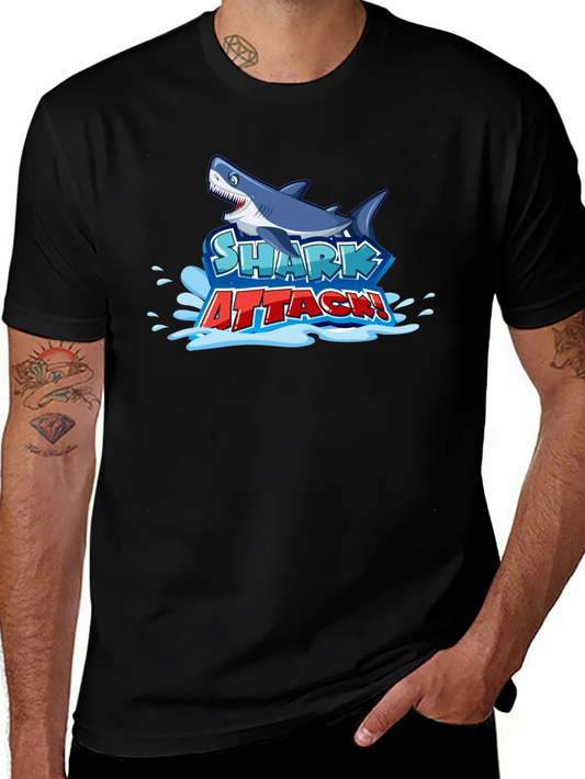 Shark Attack Graphic Tee - Black Cotton T-Shirt