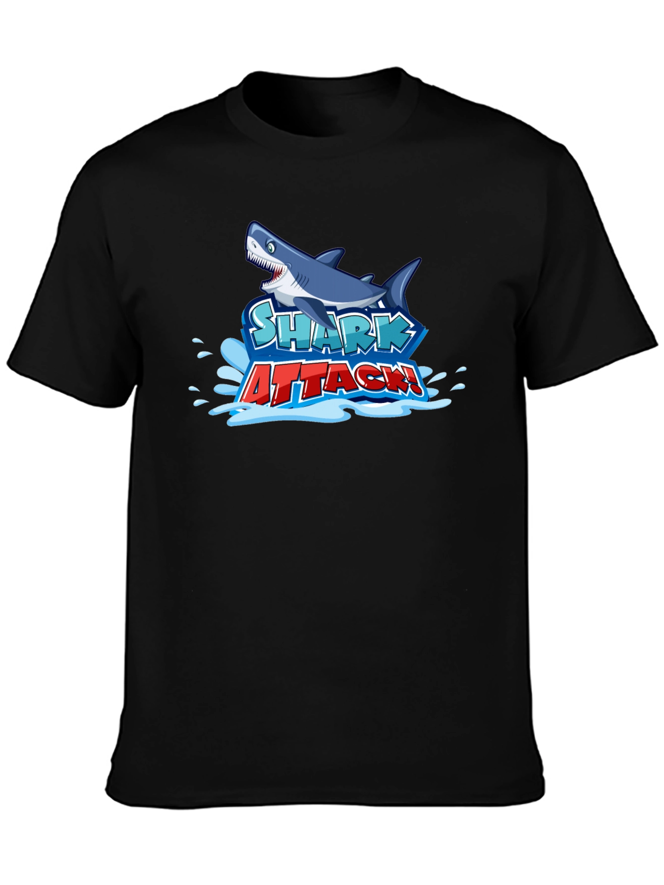 Shark Attack Graphic Tee - Black Cotton T-Shirt