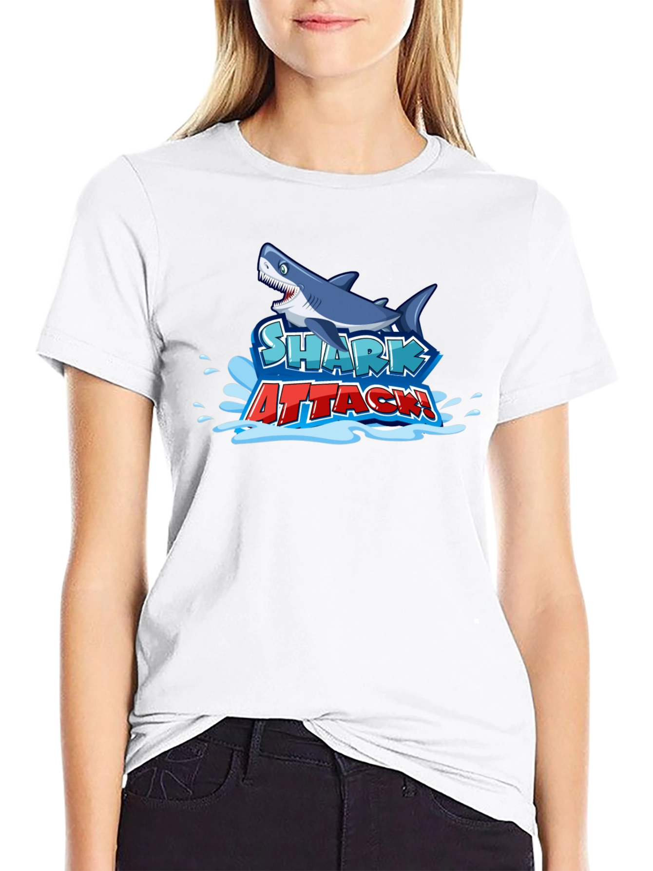 Shark Attack Graphic Tee - Black Cotton T-Shirt
