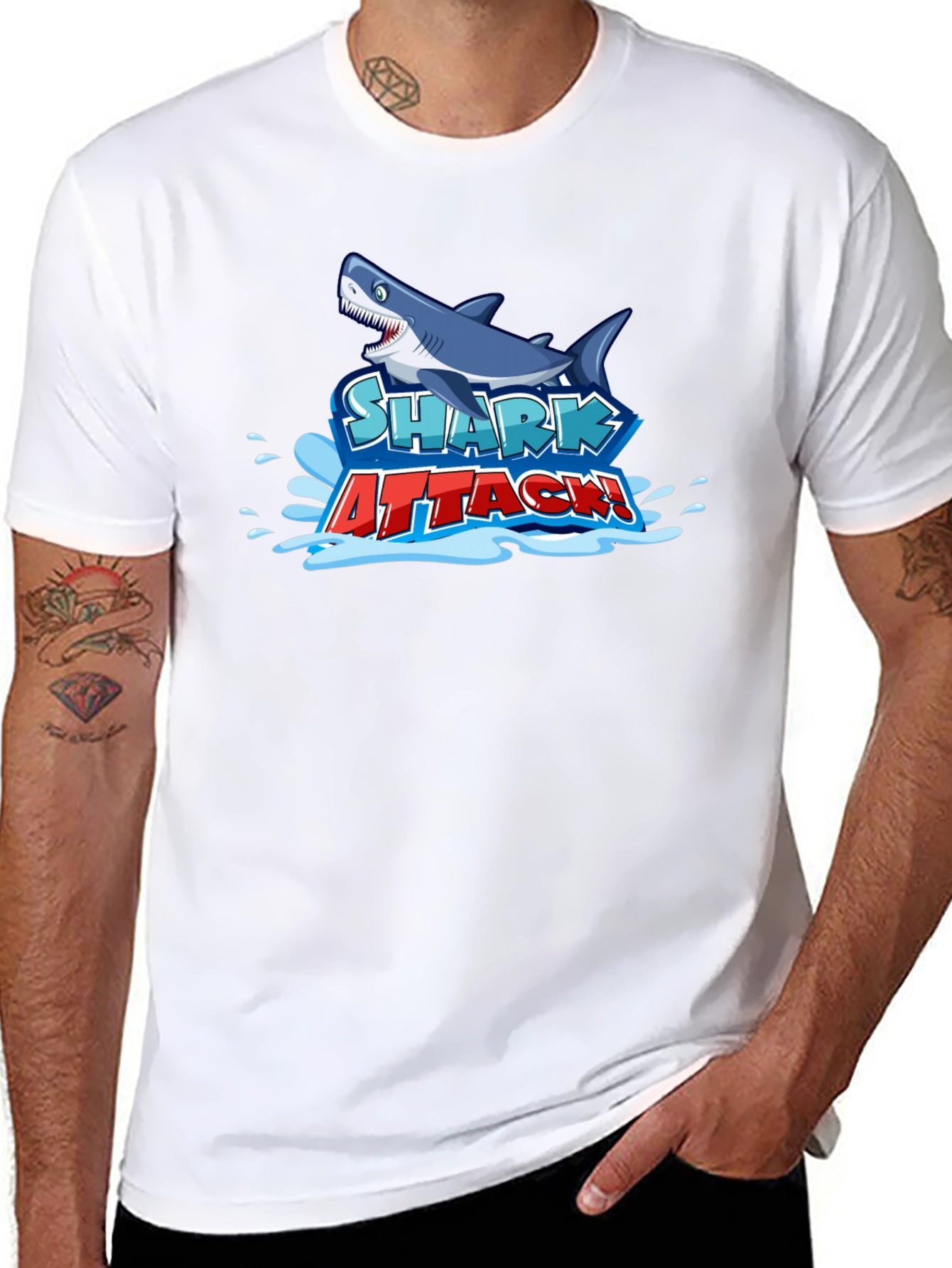 Shark Attack Graphic Tee - Black Cotton T-Shirt