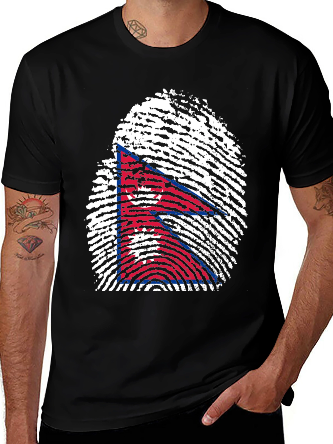 Nepal Flag Fingerprint T-Shirt - Black Graphic Tee