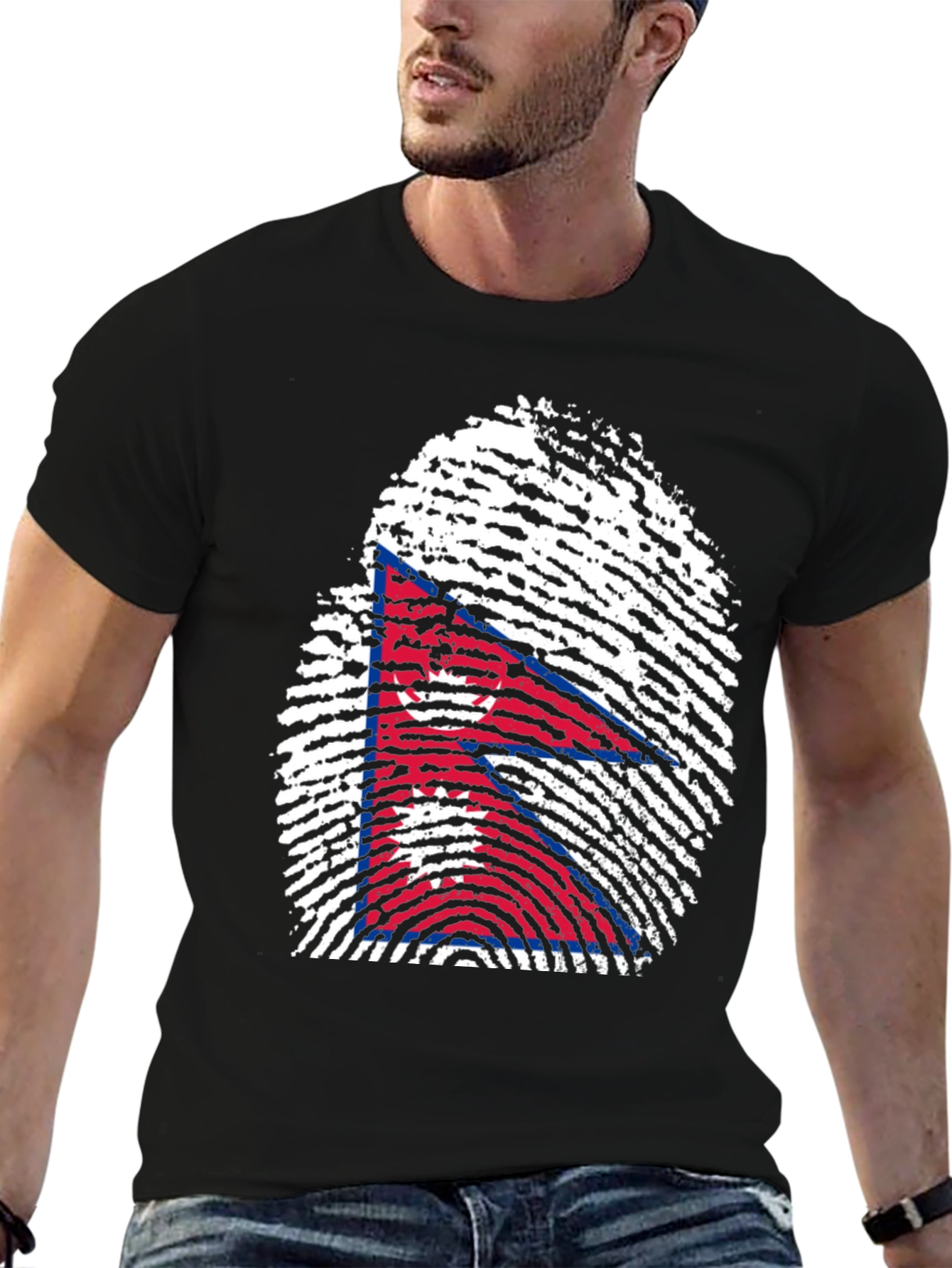 Nepal Flag Fingerprint T-Shirt - Black Graphic Tee