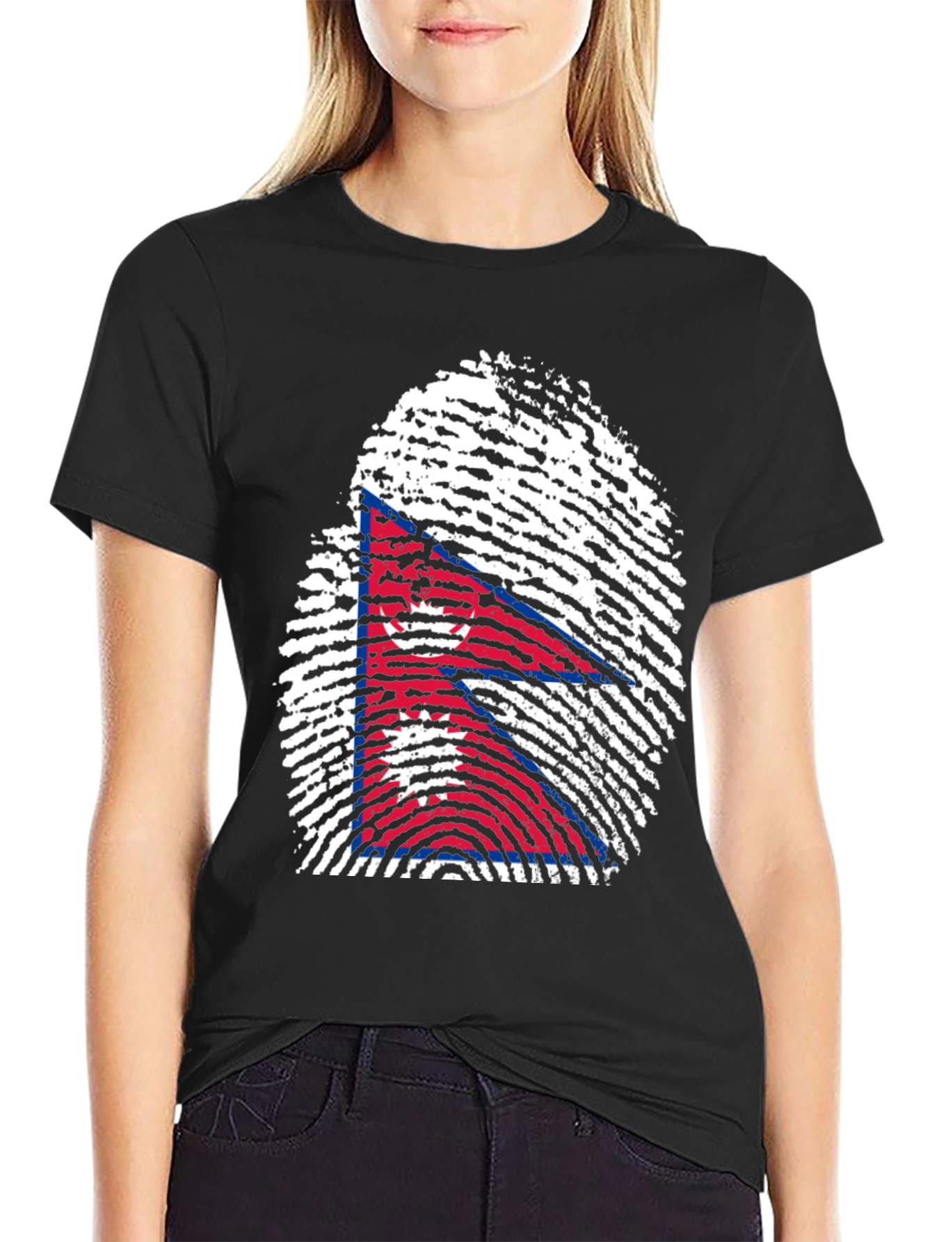 Nepal Flag Fingerprint T-Shirt - Black Graphic Tee
