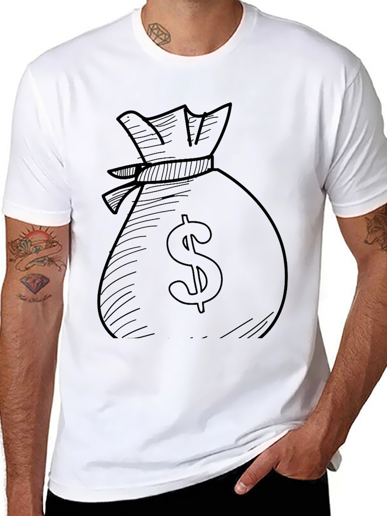 Money Bag Graphic Tee - Black Cotton Blend