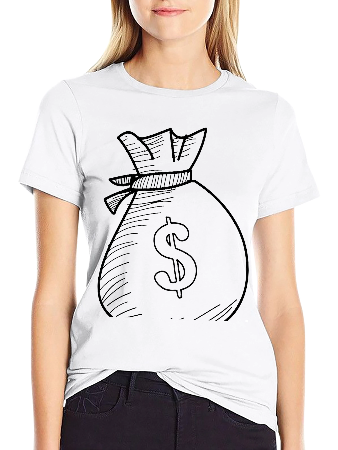 Money Bag Graphic Tee - Black Cotton Blend