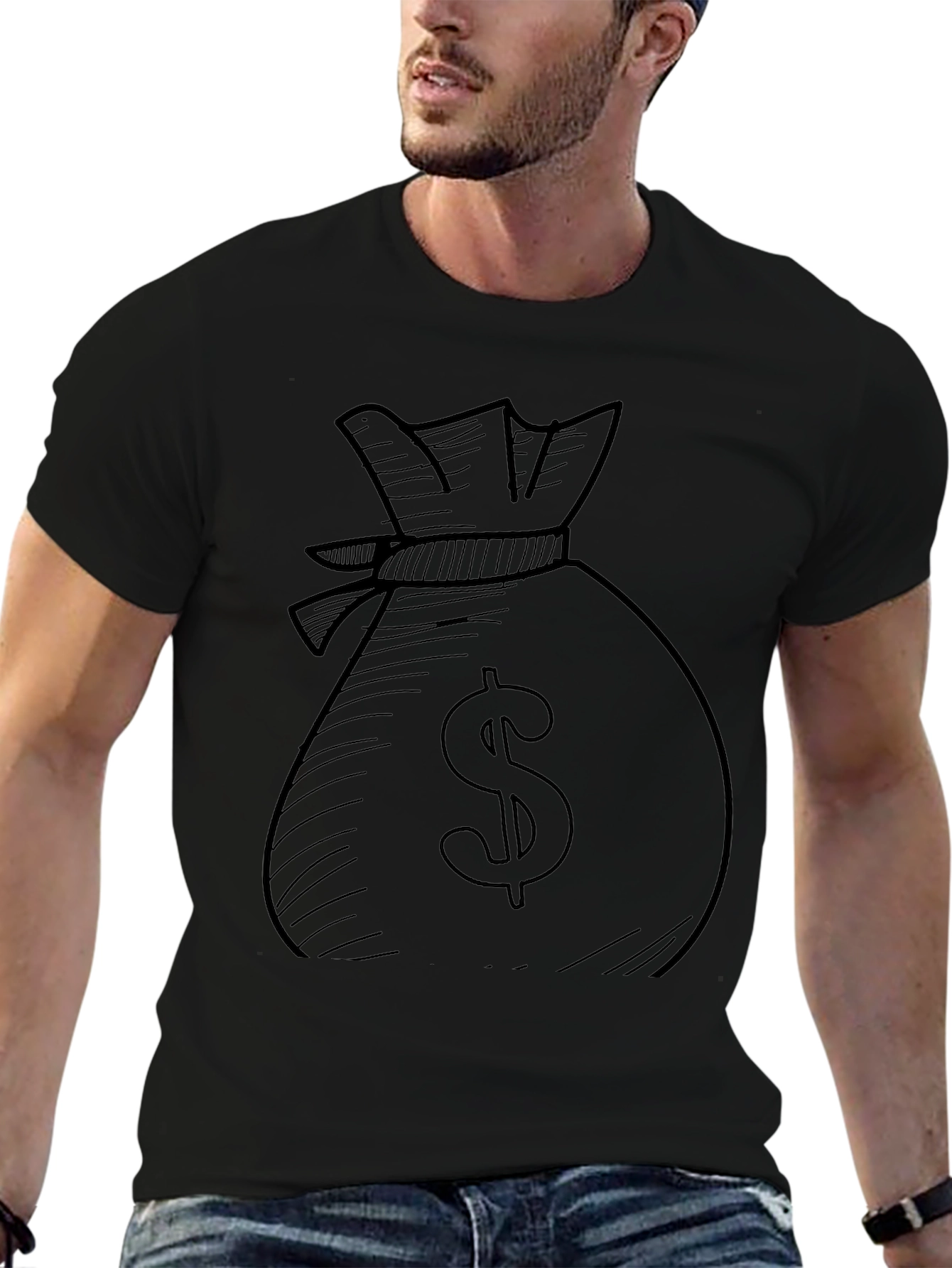 Money Bag Graphic Tee - Black Cotton Blend