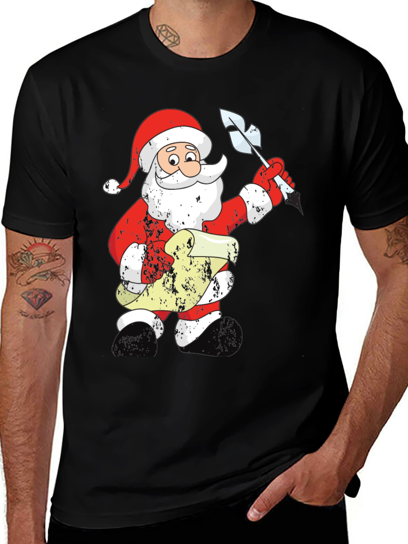 Festive Santa List Black T-Shirt
