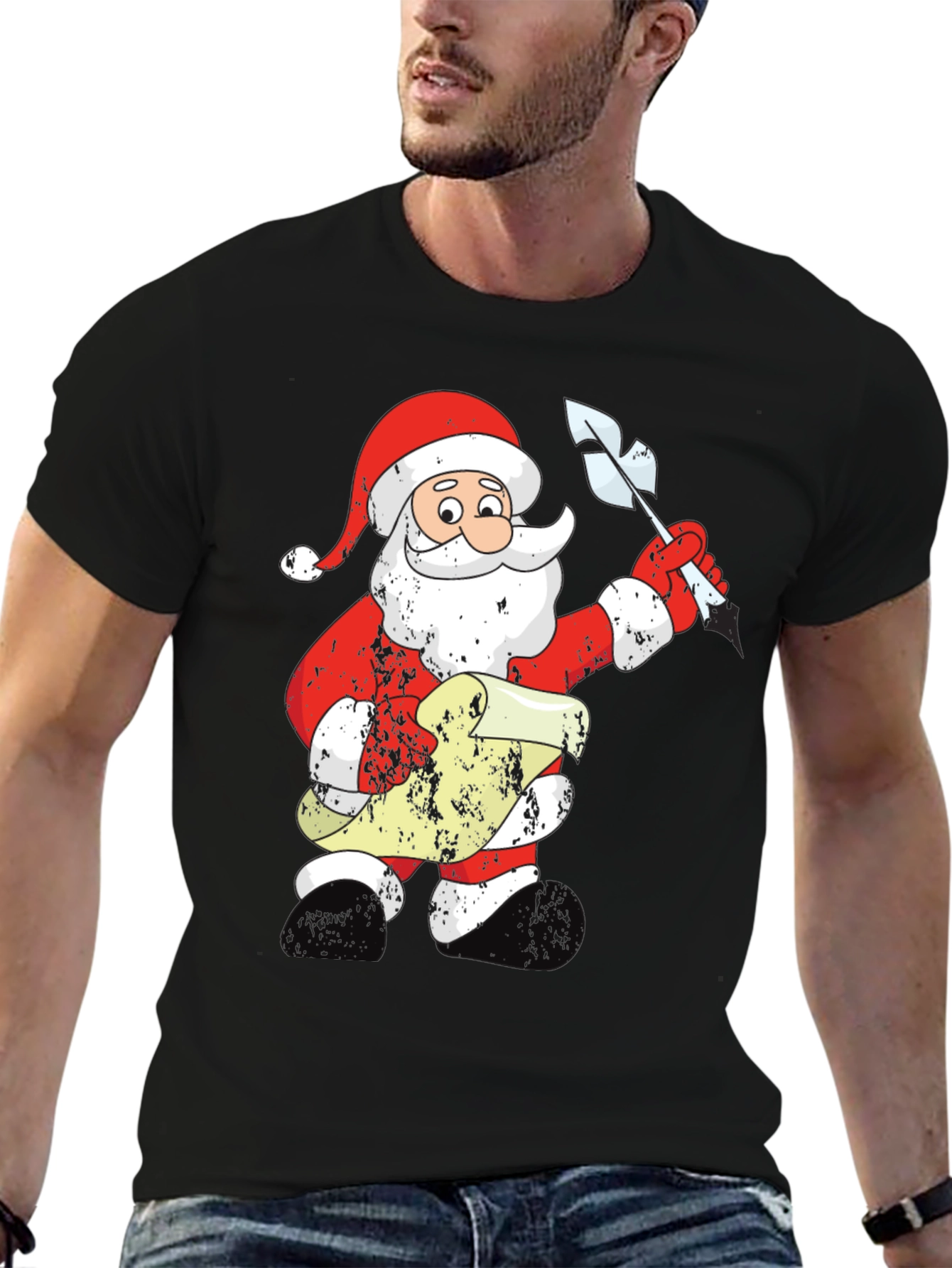 Festive Santa List Black T-Shirt