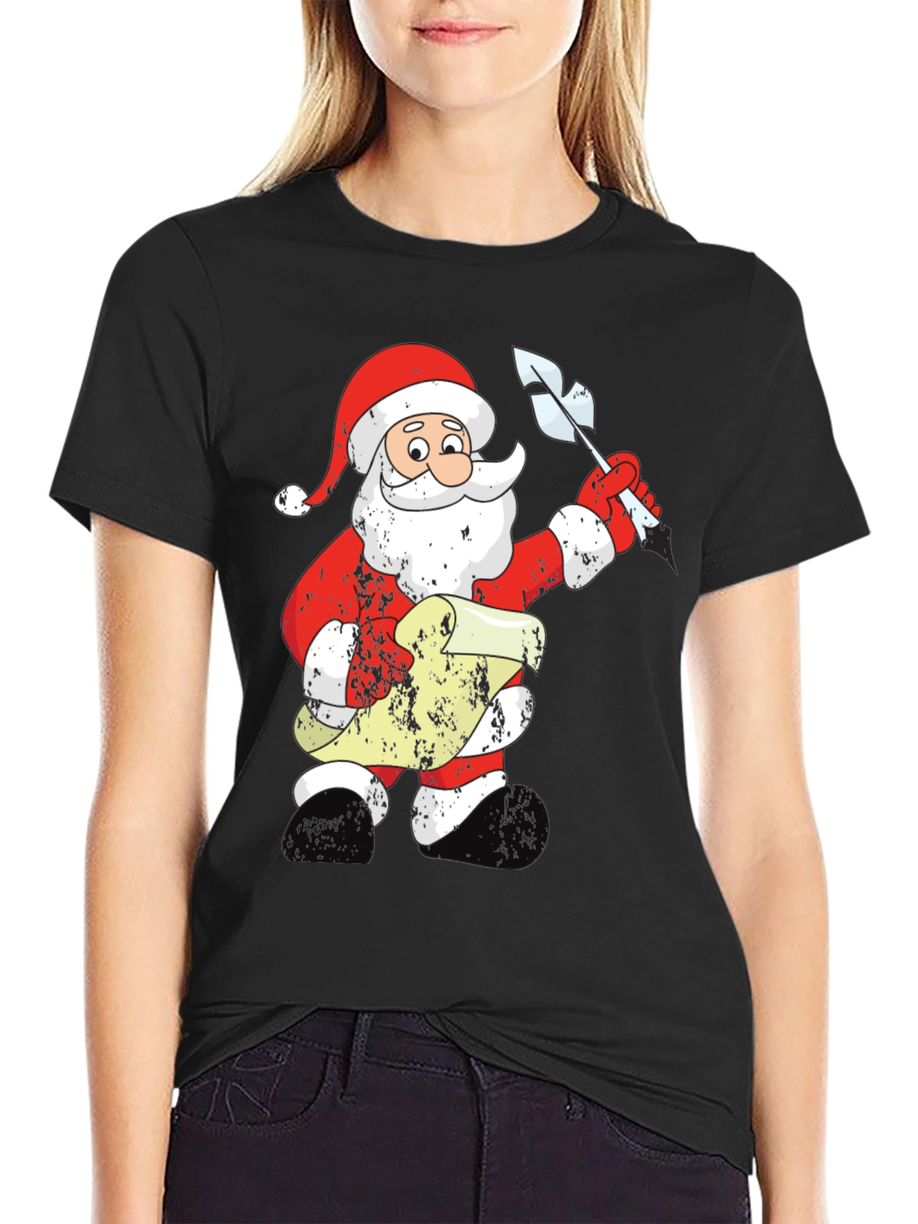 Festive Santa List Black T-Shirt