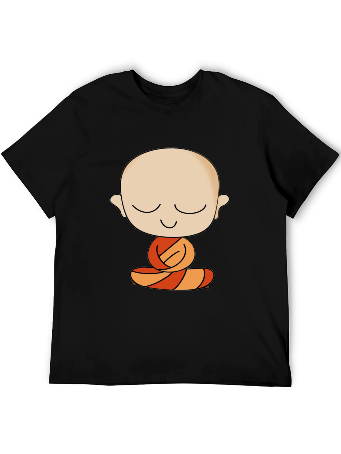 Meditating Monk Cartoon Black T-Shirt