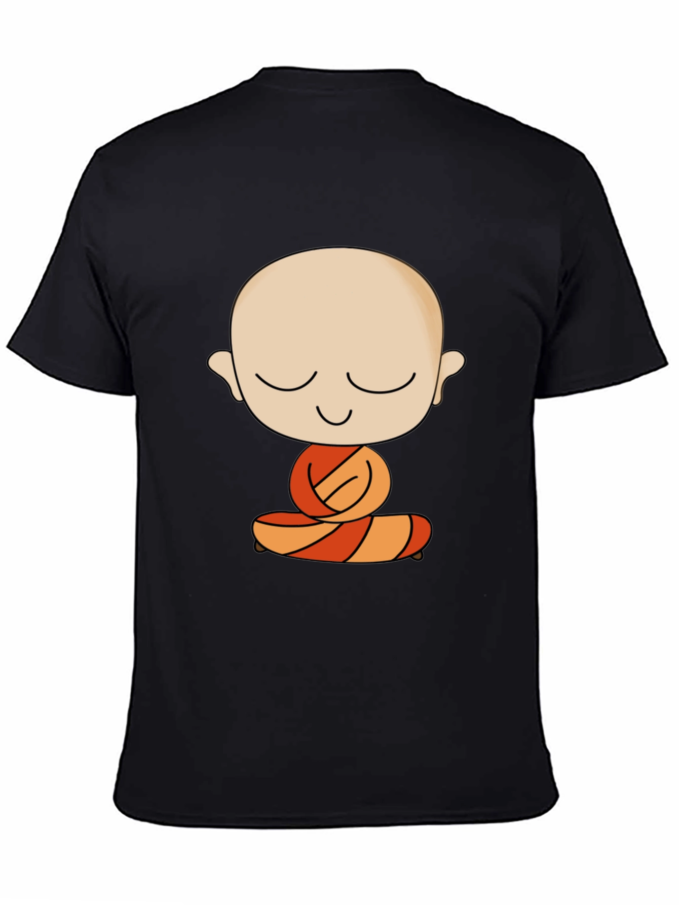 Meditating Monk Cartoon Black T-Shirt