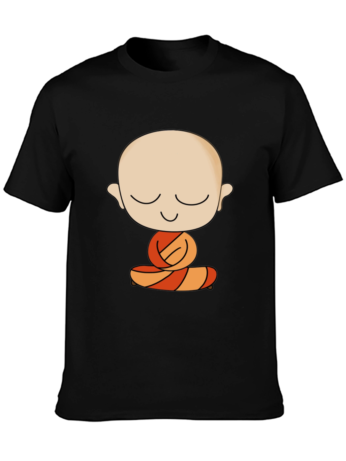 Meditating Monk Cartoon Black T-Shirt