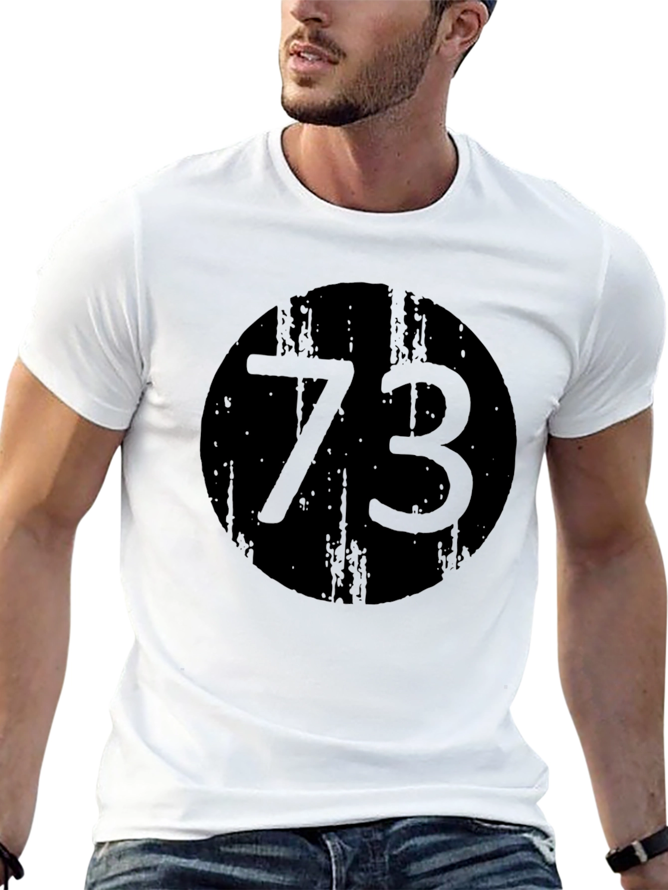 Mens Black T-Shirt - Number 73 Graphic Print