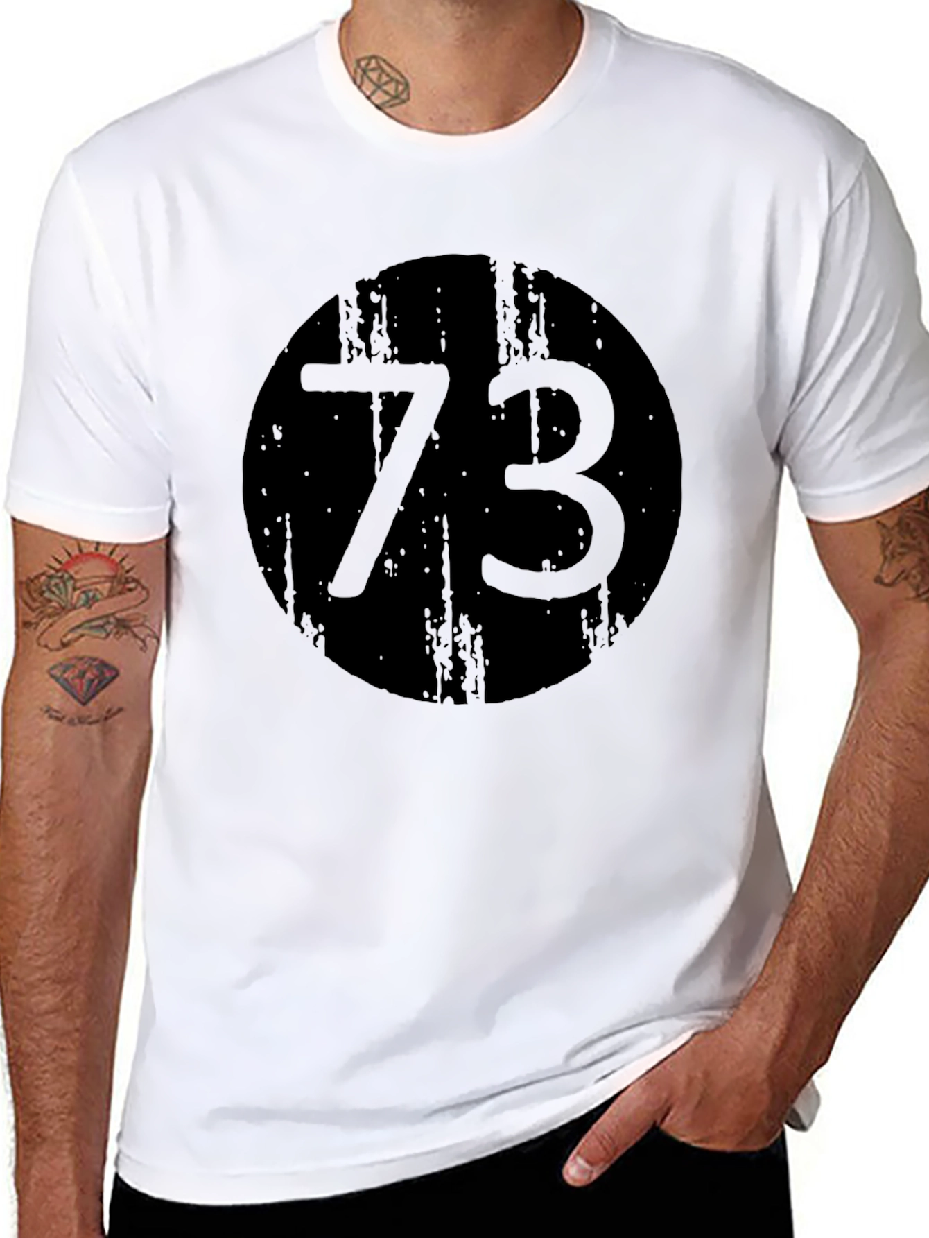 Mens Black T-Shirt - Number 73 Graphic Print