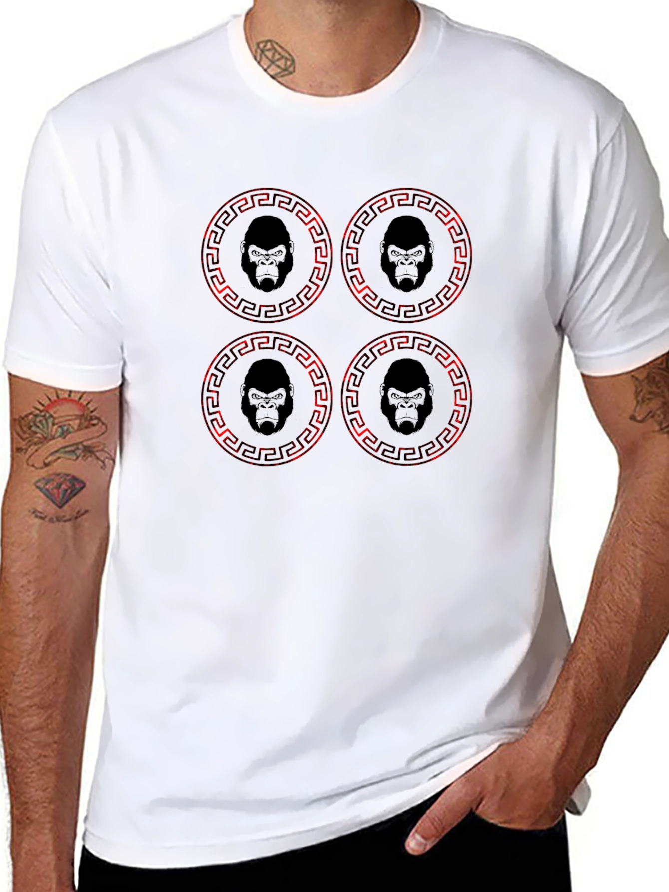 Gorilla Emblem T-Shirt - Red Pattern Black Tee