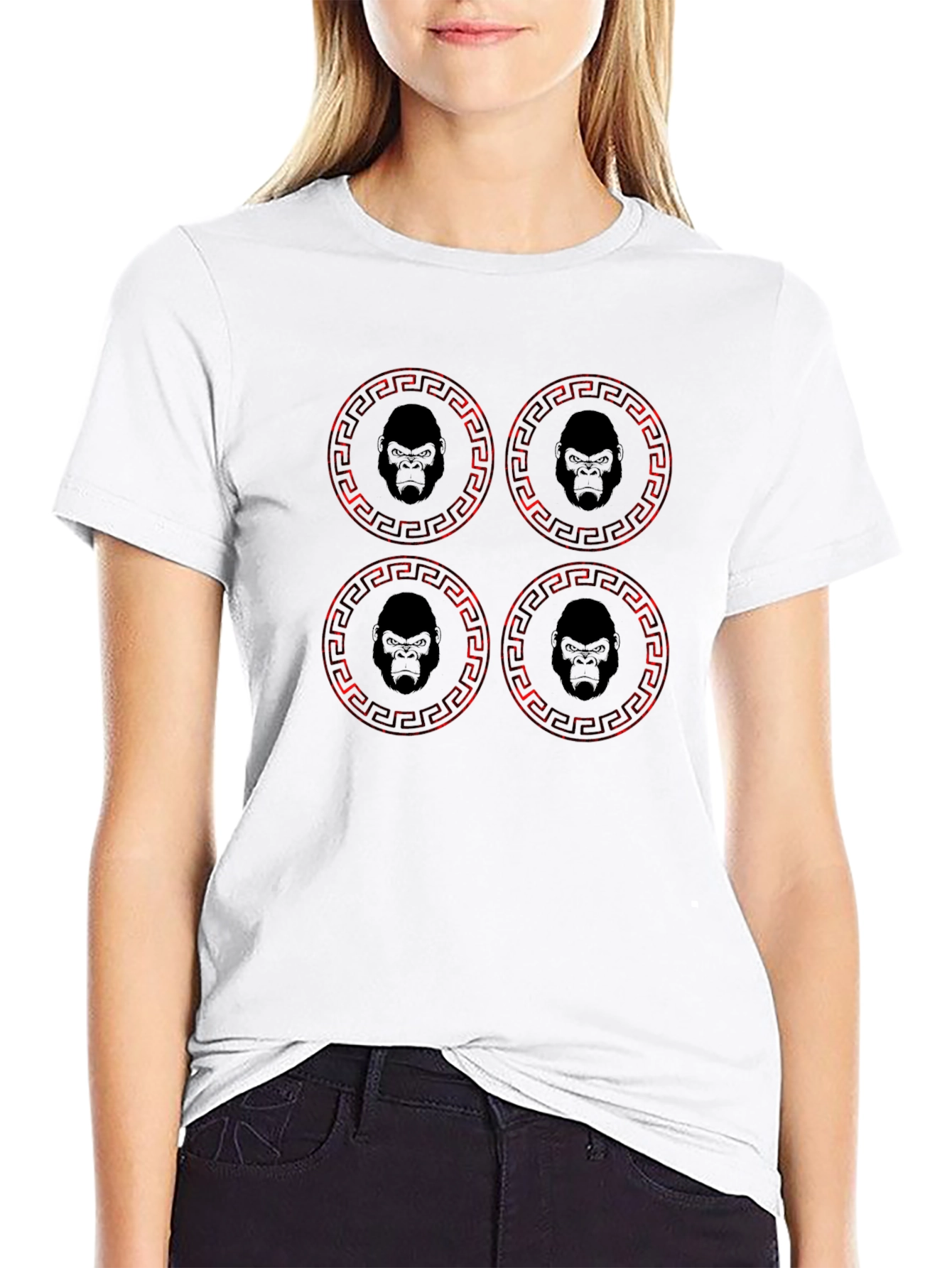Gorilla Emblem T-Shirt - Red Pattern Black Tee