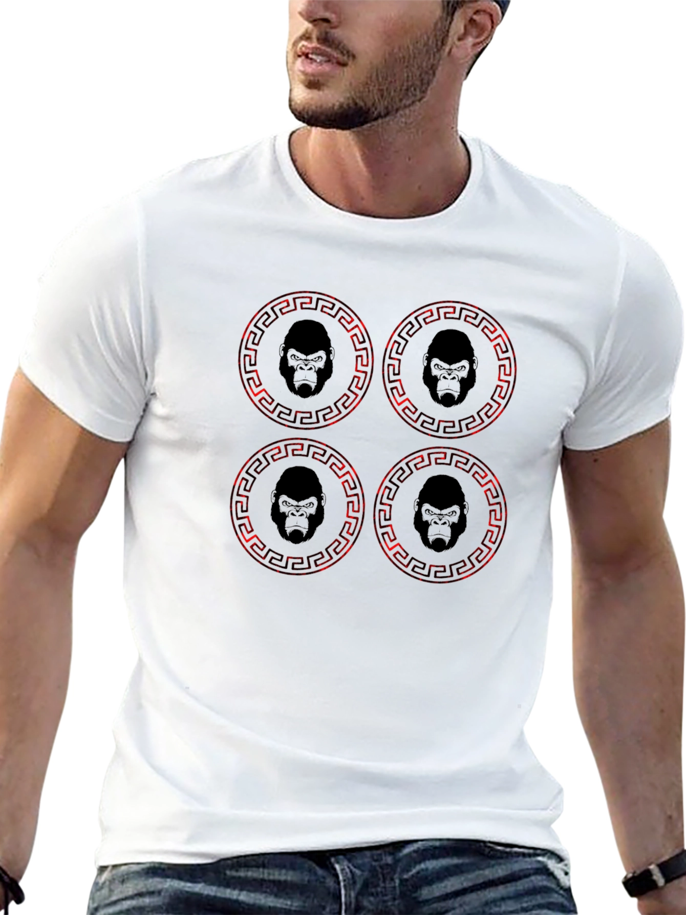Gorilla Emblem T-Shirt - Red Pattern Black Tee