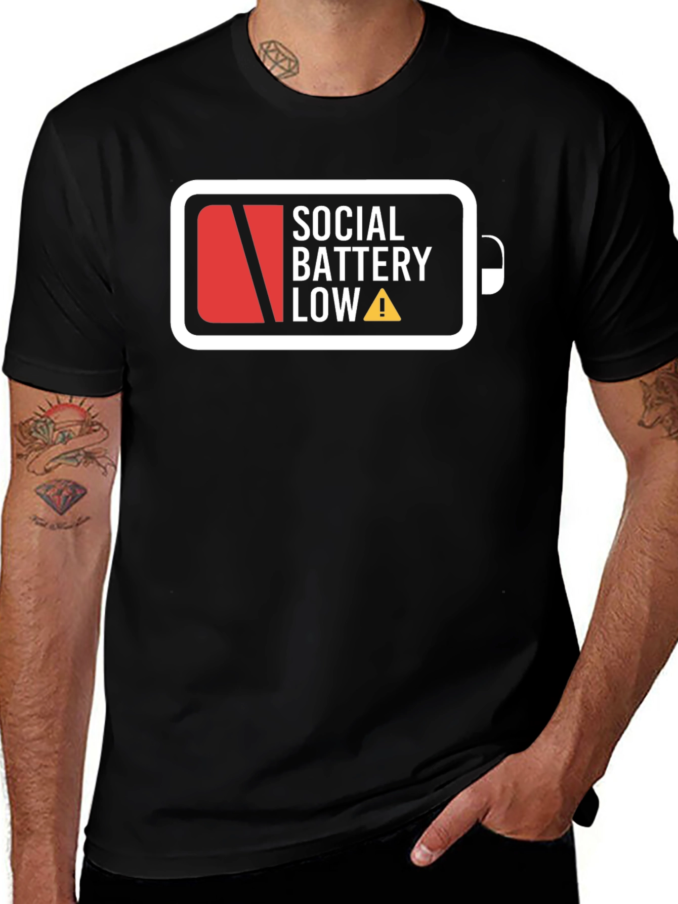 Social Battery Low Graphic T-Shirt - Black