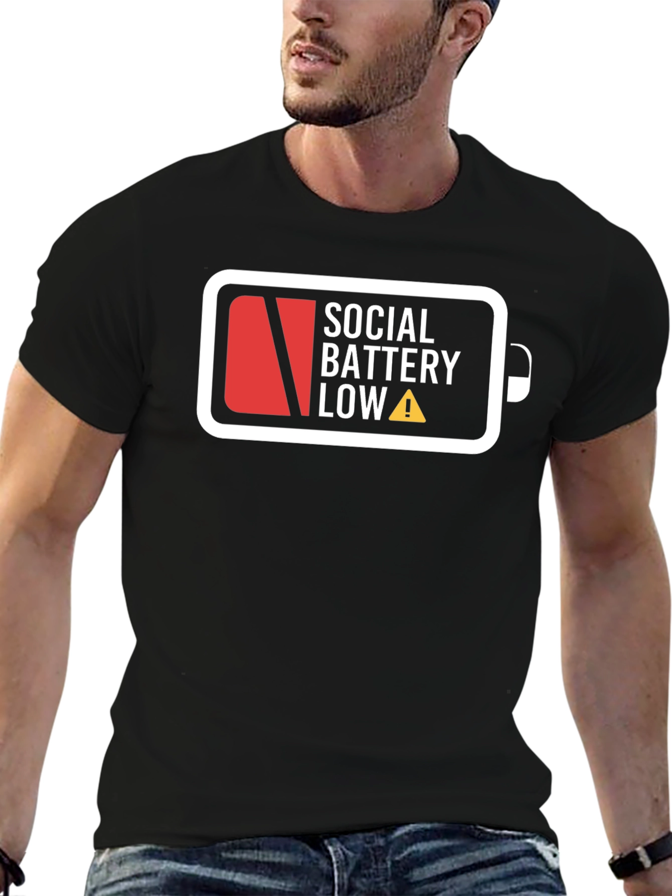 Social Battery Low Graphic T-Shirt - Black