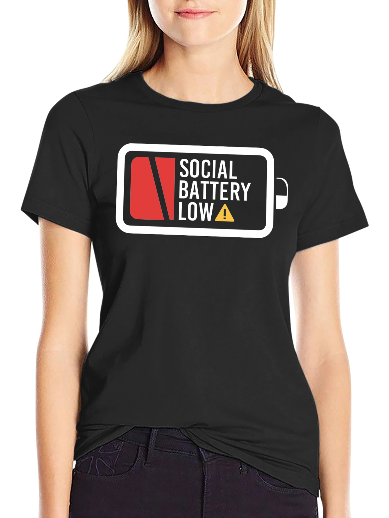 Social Battery Low Graphic T-Shirt - Black