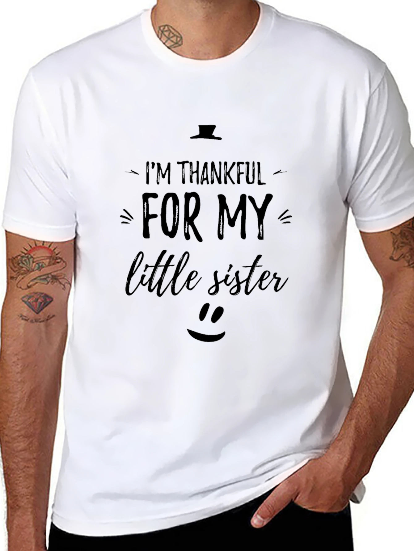 Im Thankful For My Little Sister Black Tee