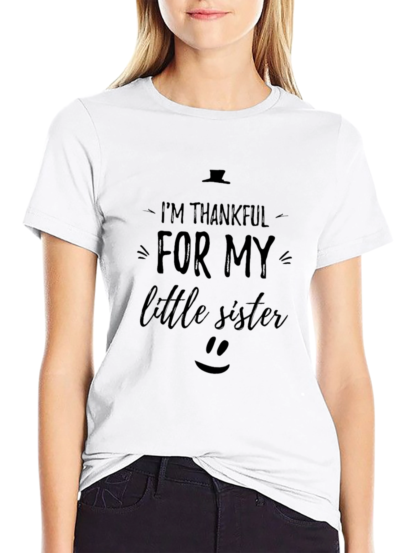 Im Thankful For My Little Sister Black Tee
