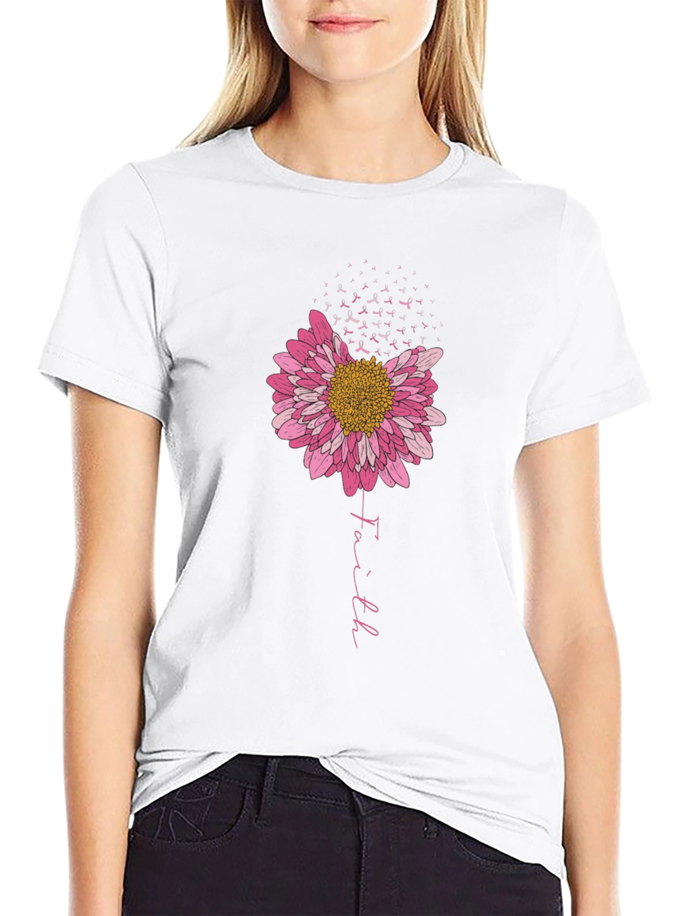 Faith Flower Breast Cancer Awareness Tee