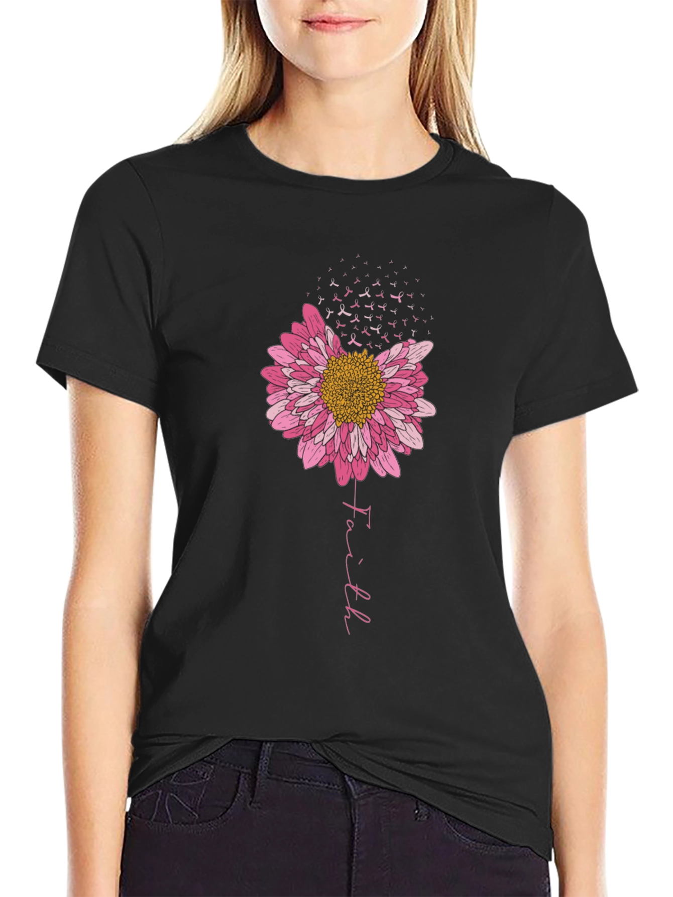 Faith Flower Breast Cancer Awareness Tee
