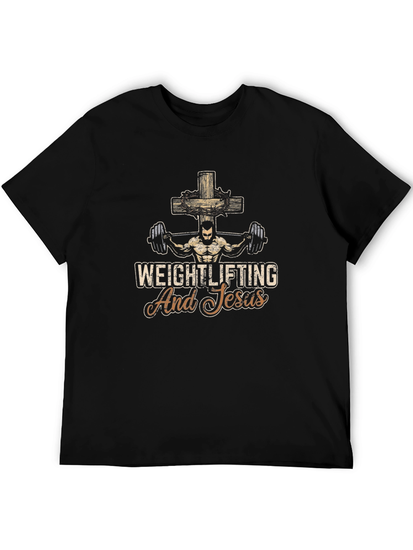 Weightlifting and Jesus T-Shirt - Black Cotton