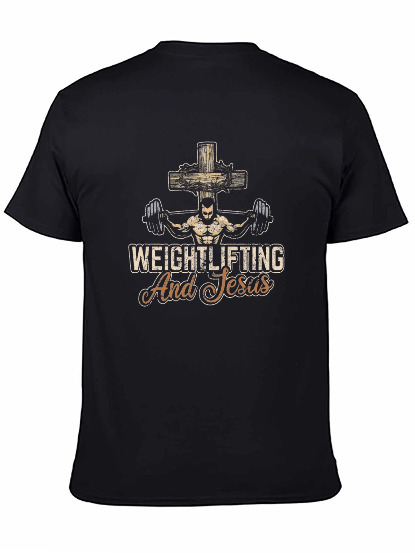 Weightlifting and Jesus T-Shirt - Black Cotton