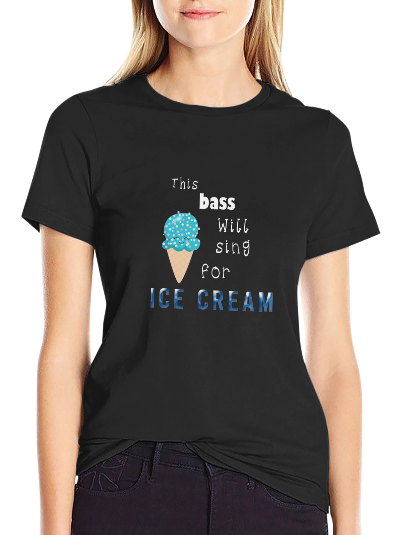 Bass Will Sing for Ice Cream Black T-Shirt